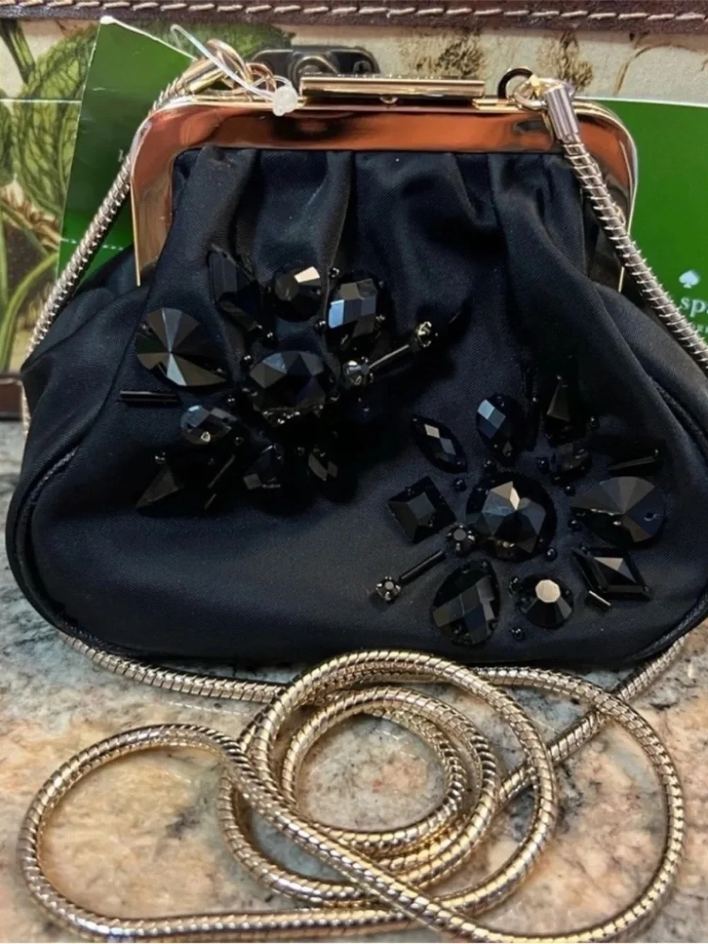 NWT! KATE SPADE ♠️ New York MAYLA Small Black Nylon Beaded Kiss Lock Evening Bag